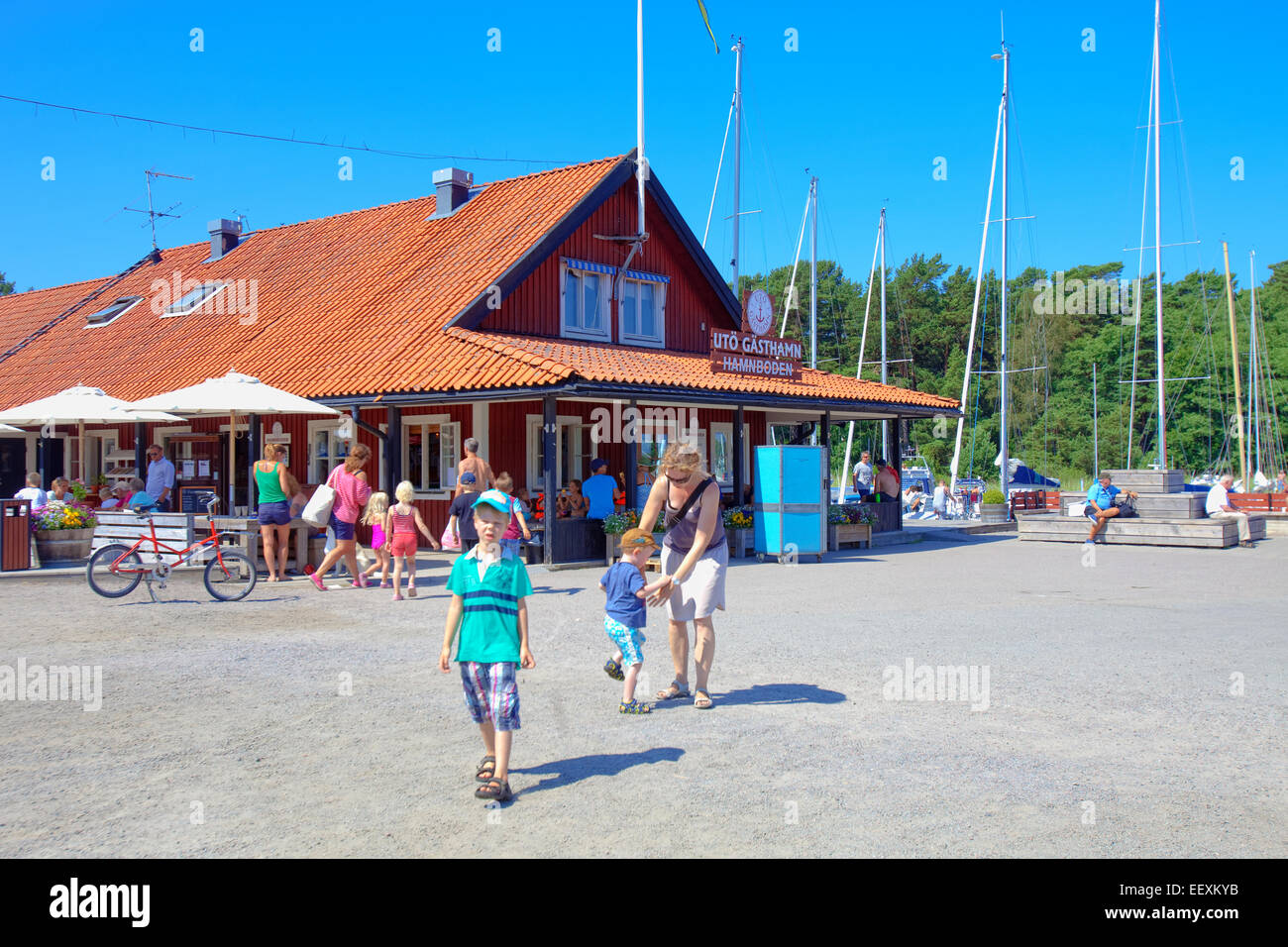 Sweden, Stockholm - Harbour and shop at Uto, outer archipelago Stock Photo