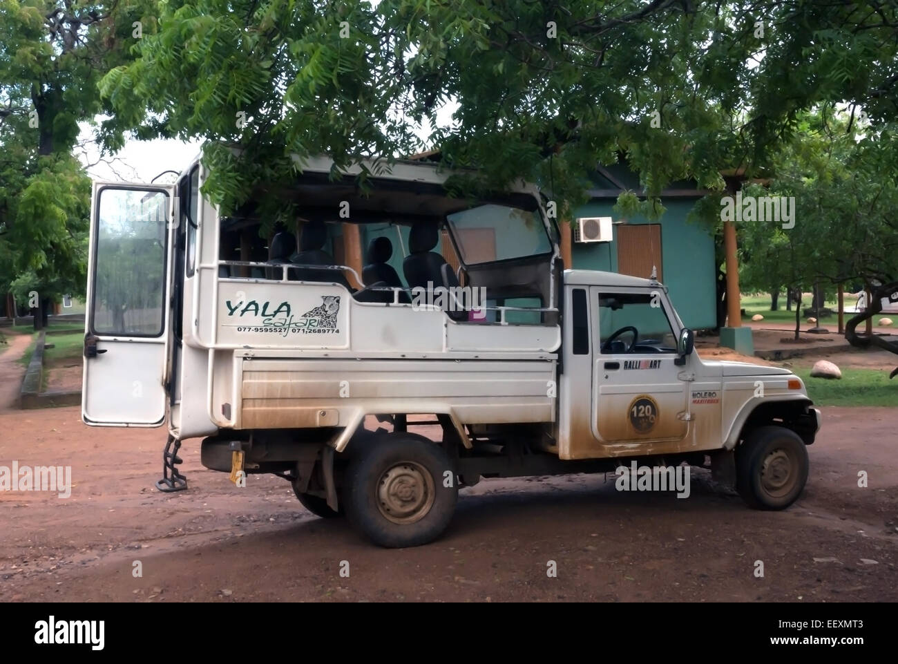 Parked safari jeep in Yala National Park, Sri Lanka, Southern Province, Asia Stock Photo