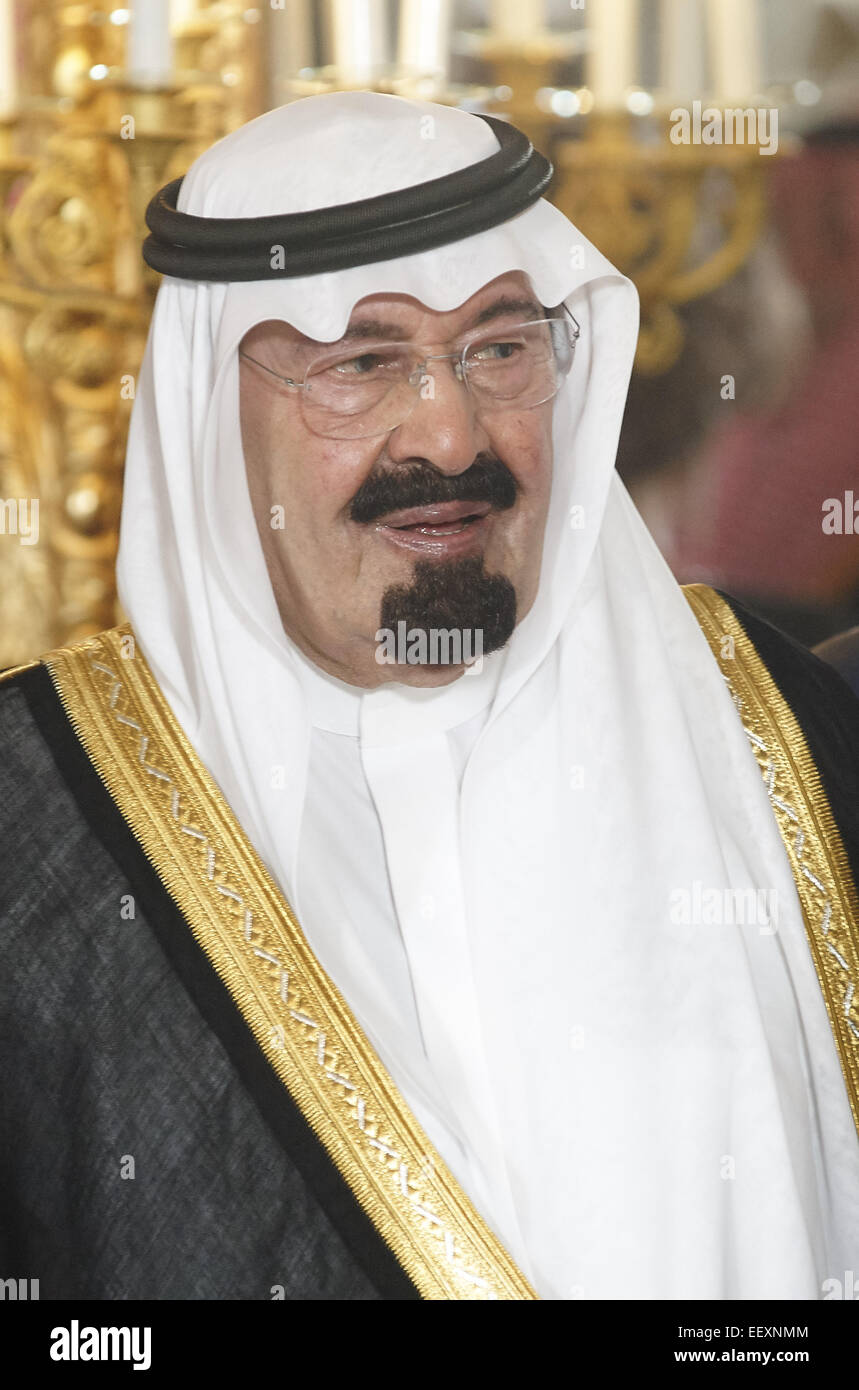 Madrid, Spain. 15th July, 2008. Saudi Arabia's King Abdullah at Madrid's Royal palace. King Abdullah is on a two-day official state visit to Spain for the first time since he ascended to the throne two years ago. Saudi Arabia's King Abdullah dead at 90 years old. © Jack Abuin/ZUMA Wire/Alamy Live News Stock Photo