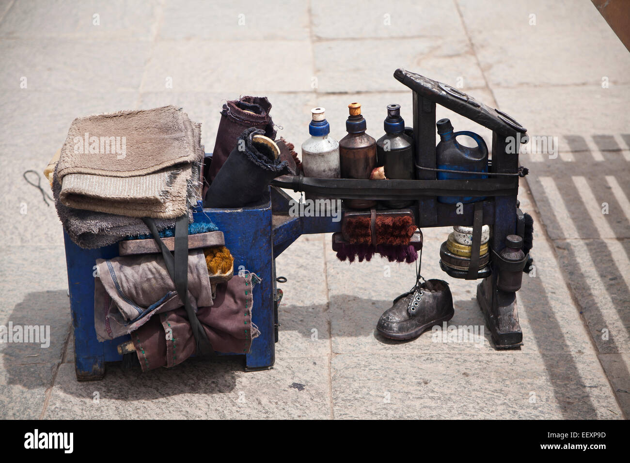 'Shoe shine' kit on stand/seat in Lima, Peru. Stock Photo