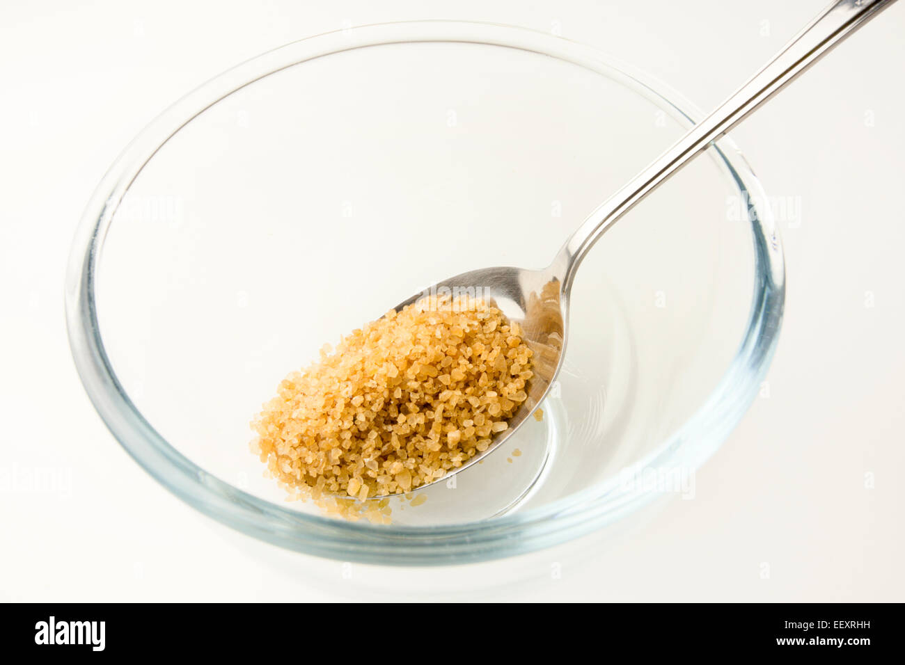 One Tablespoonful of Palm Sugar in a Glass Bowl Stock Photo