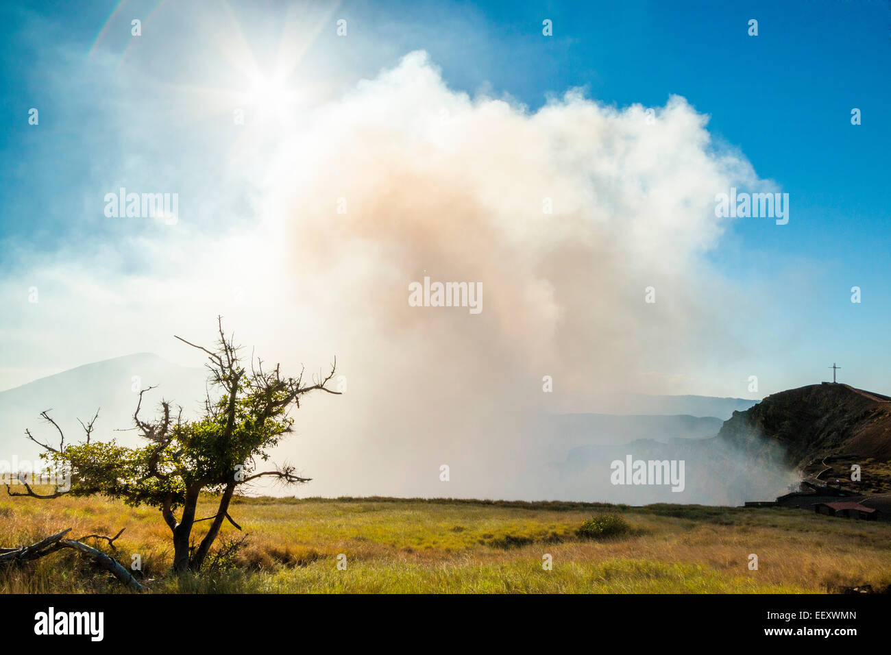 Main crater of Masaya Volcano caldera, Nicaragua's 1st national park, it's vent is usually shrouded in smoke; Masaya, Nicaragua Stock Photo