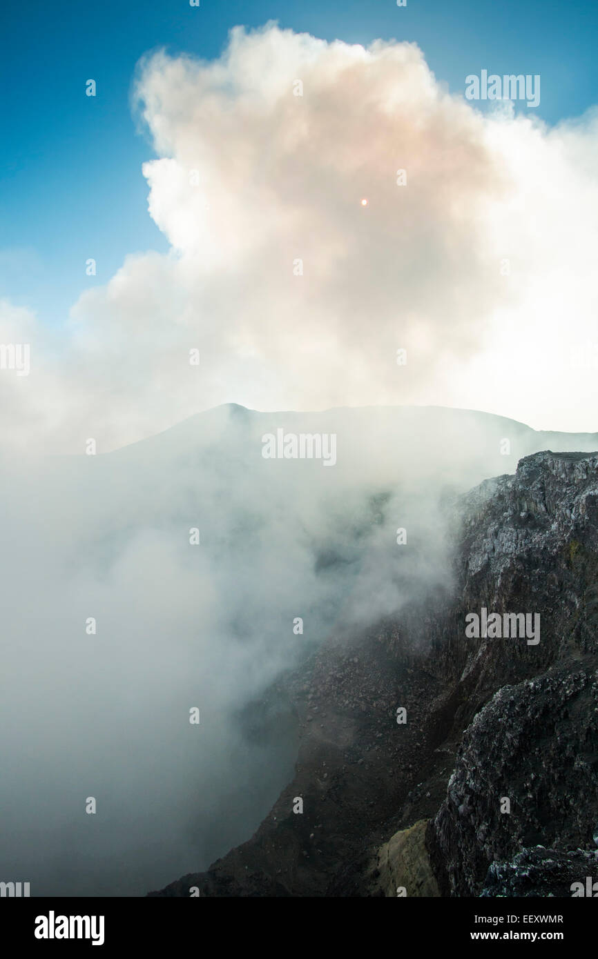 Main crater of Masaya Volcano caldera, Nicaragua's 1st national park, it's vent is usually shrouded in smoke; Masaya, Nicaragua Stock Photo