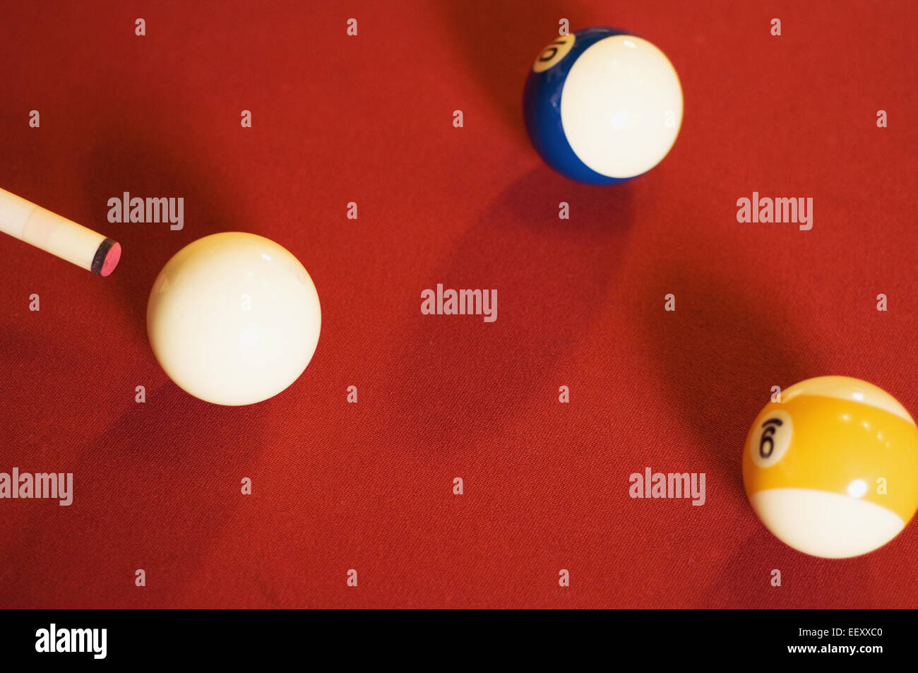 Pool balls and cue Stock Photo Alamy
