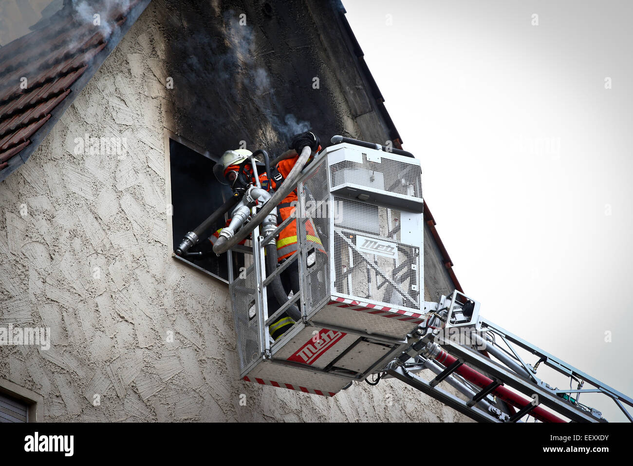 Dwelling fire, Oppenweiler, Germany, Oct. 6, 2014. Stock Photo