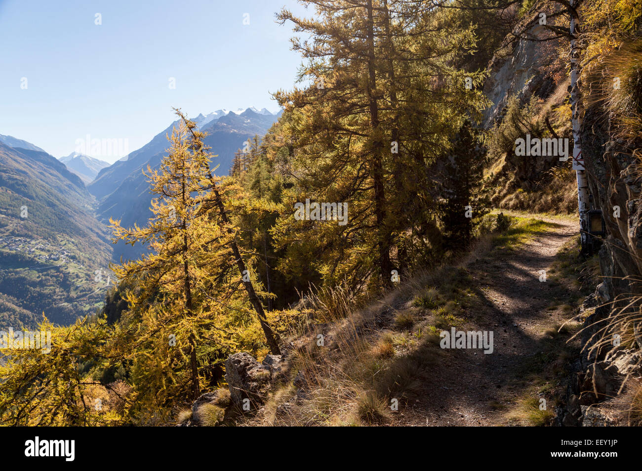 Hiking path in the Swiss Alps Stock Photo