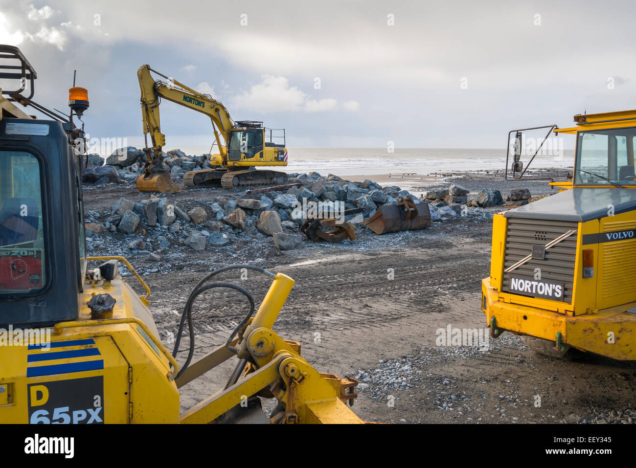 New sea defences under construction Borth Ceredigion Mid Wales Stock Photo