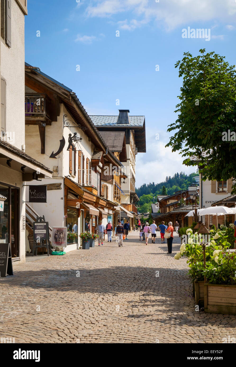Streets scene in Megeve, Haute-Savoie, France, Europe in summer Stock Photo