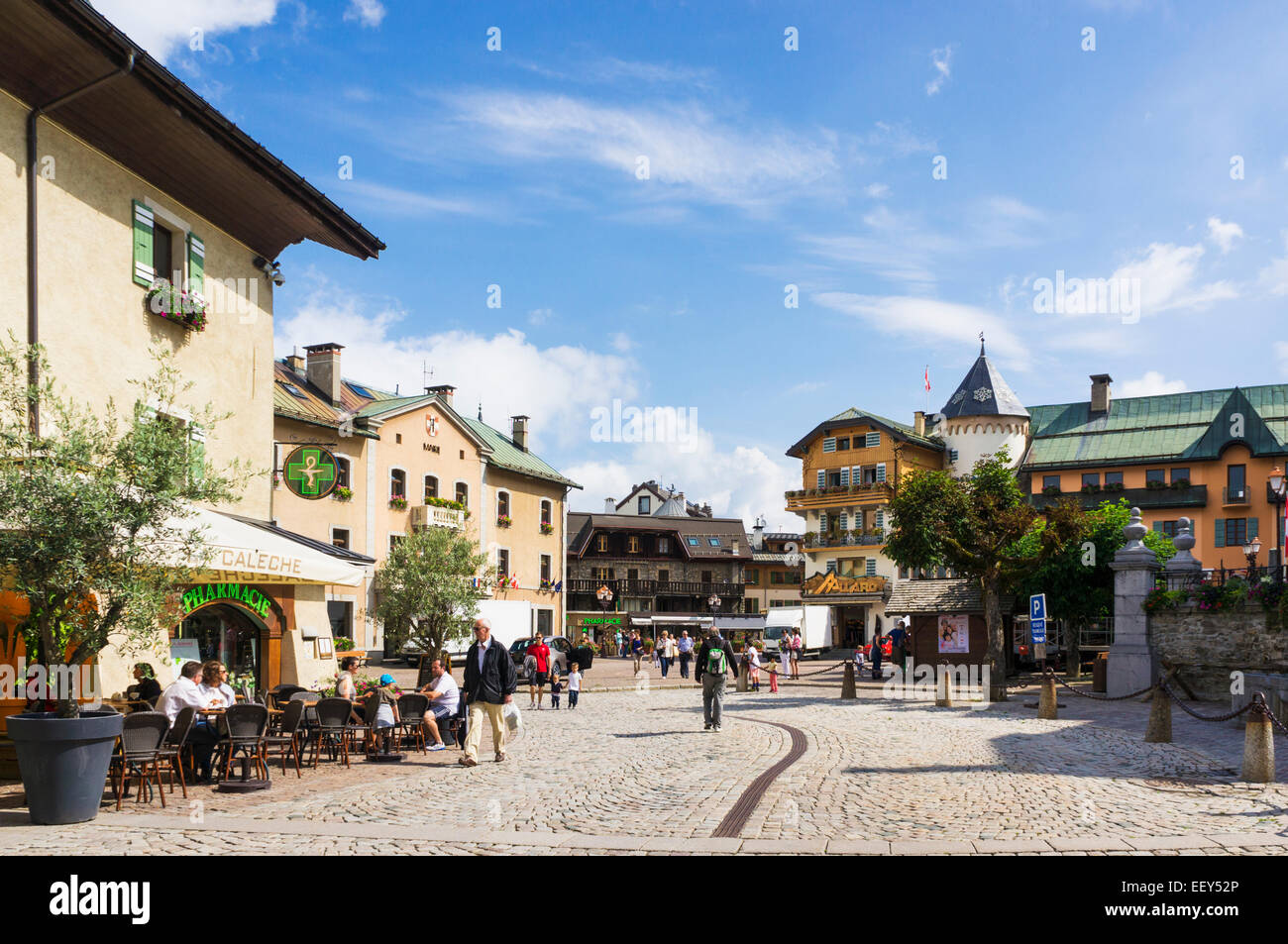 Megeve, Haute-Savoie, France, Europe - the town center of this famous ski resort in summer Stock Photo