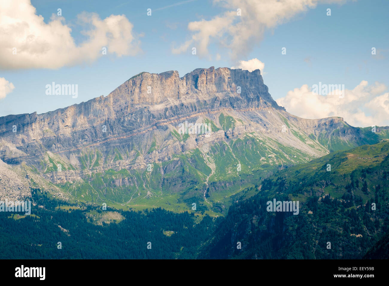 The Rochers des Fiz or Chaine des Fiz mountain range, from Bellevue, Les Houches,  Rhone-Alpes, Haute-Savoie, France, Europe Stock Photo