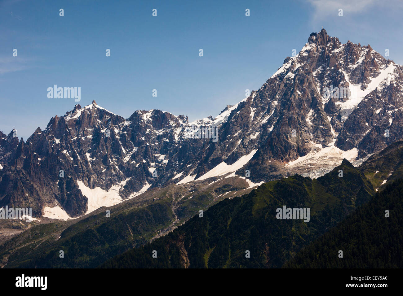 Aiguilles de Chamonix with the Aiguille du Midi, Mont Blanc massif, Rhone-Alpes, Haute-Savoie, French Alps, France Stock Photo