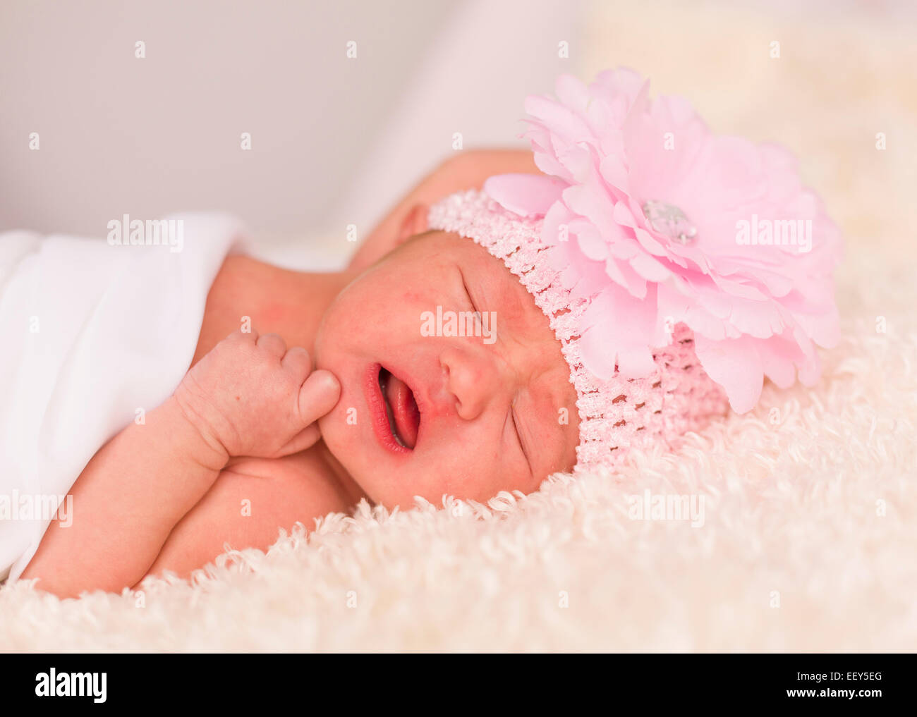 Newborn baby girl asleep Stock Photo