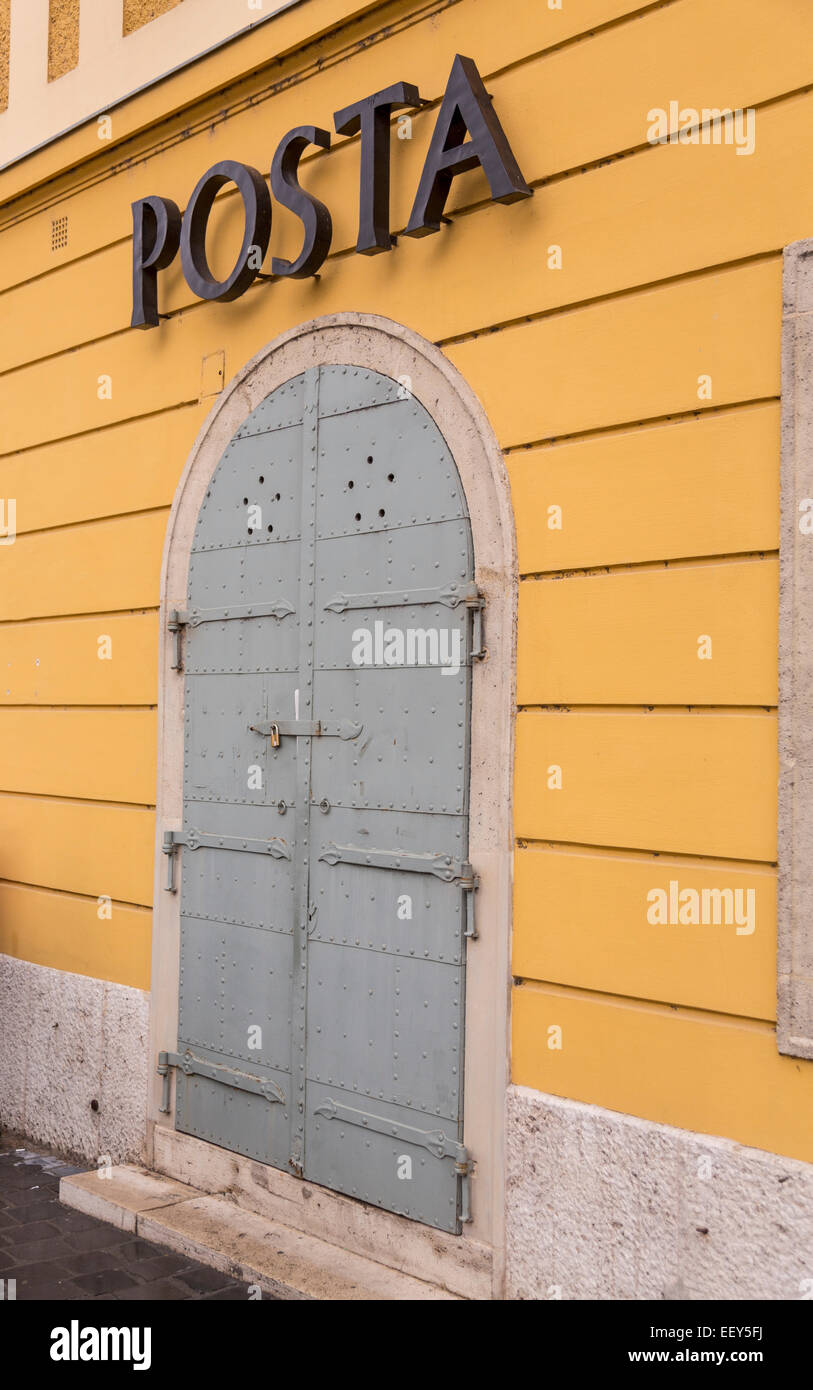 Door to the Posta or post office in Castle District in Buda, Budapest