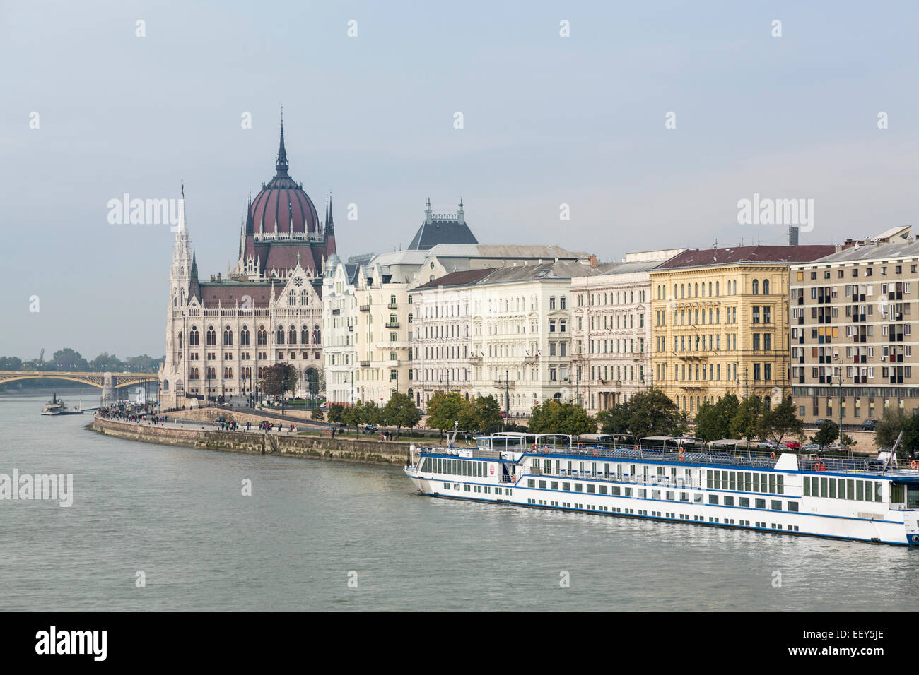 Budapest, Hungary - View of the Hungarian Parliament building in Buda on banks of River Danube Stock Photo