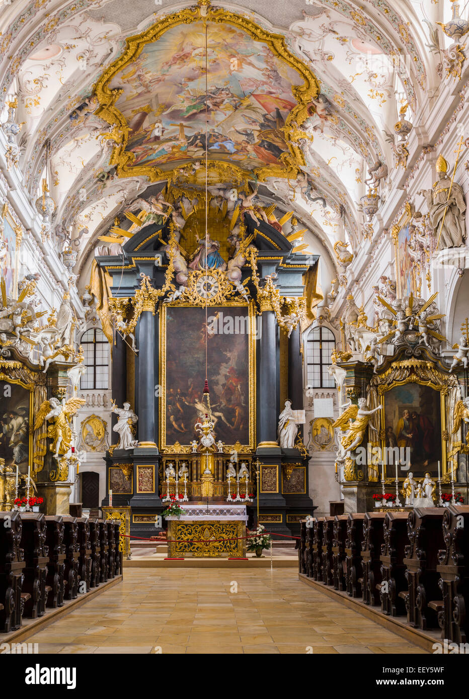 Altar and interior of St Emmeram Abbey or Basilica in Regensburg, Bavaria, Germany Stock Photo