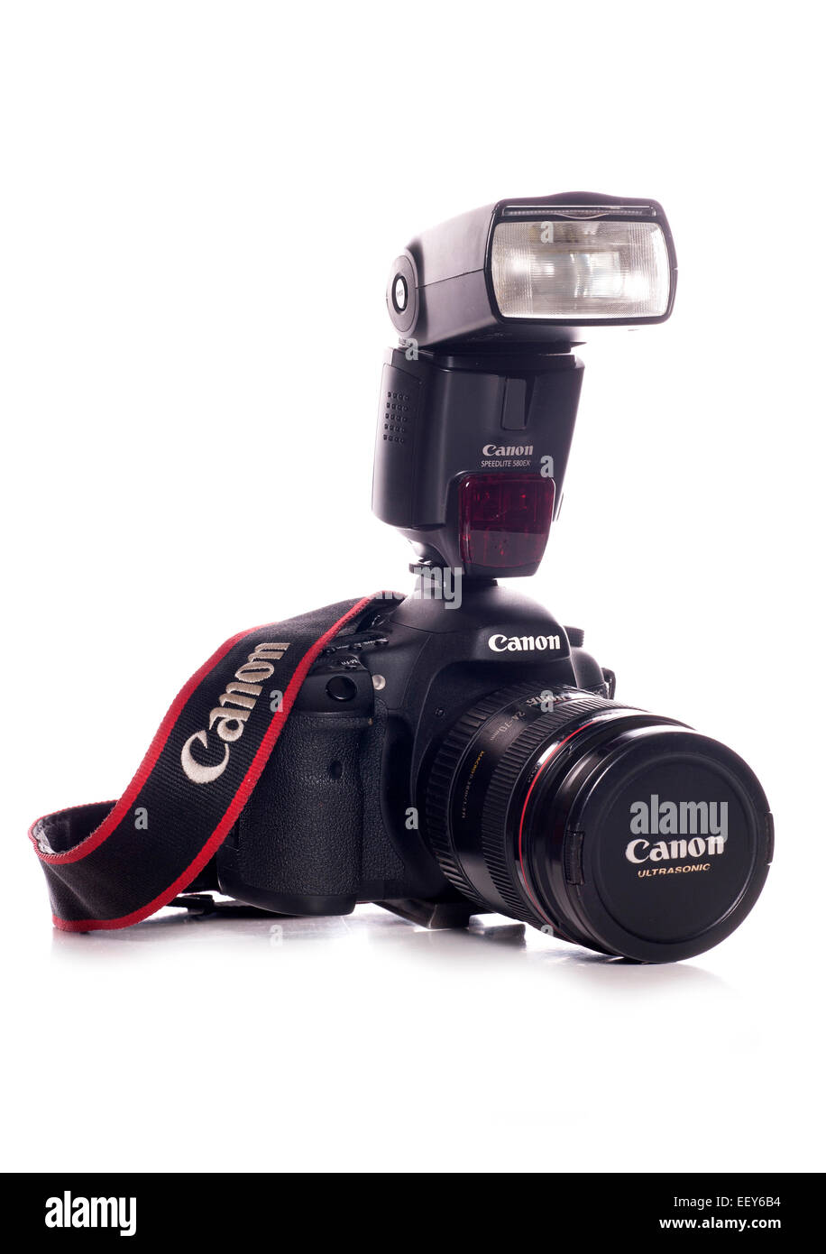 canon camera with flash studio cutout Stock Photo