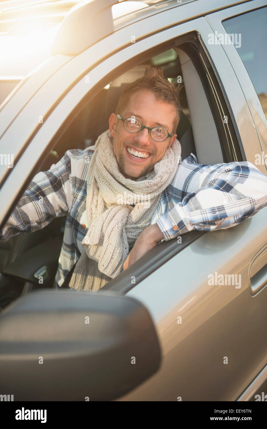 Portrait of smiling car owner Stock Photo