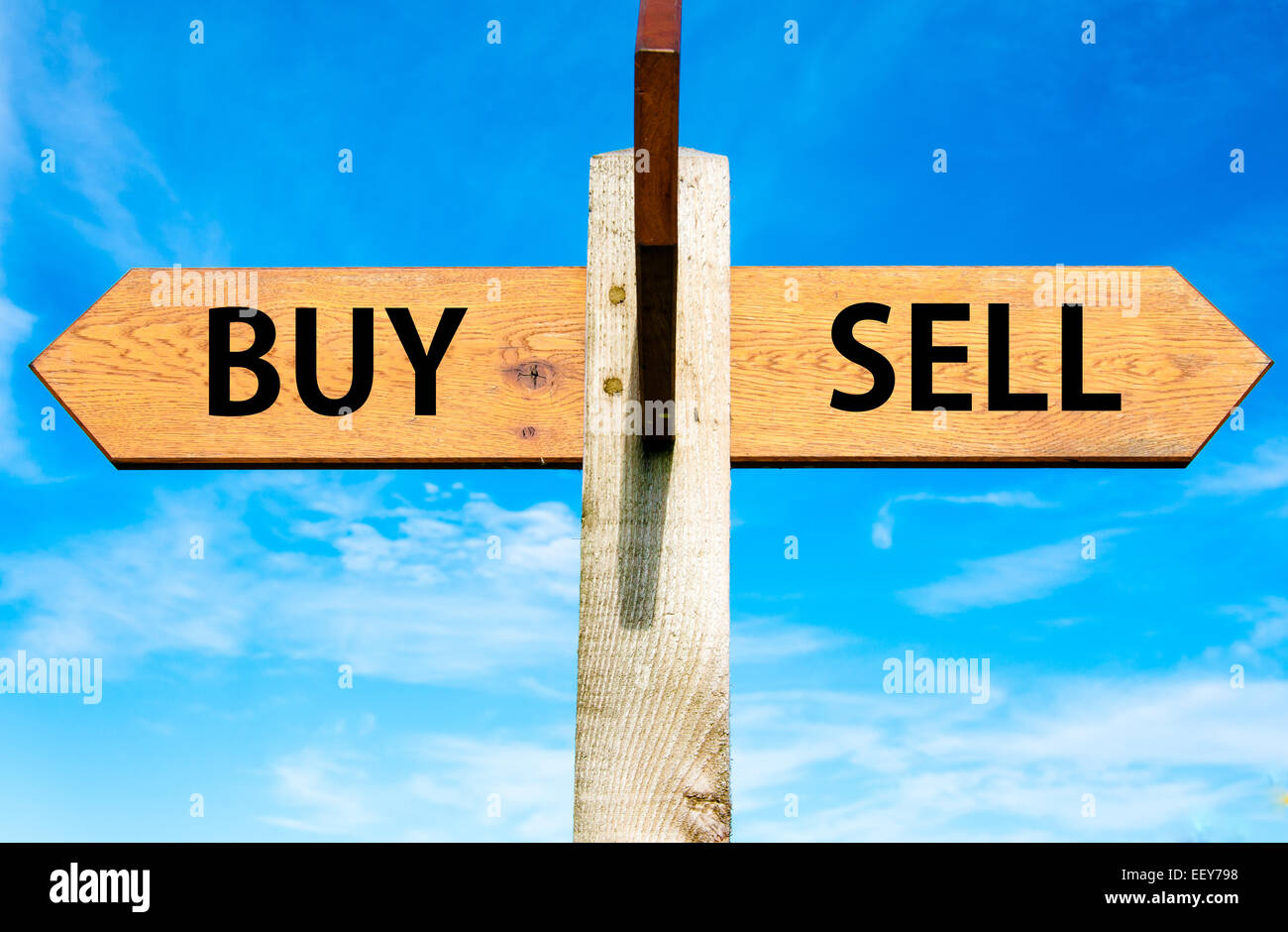 Wooden Signpost With Two Opposite Arrows Over Clear Blue Sky Buy 