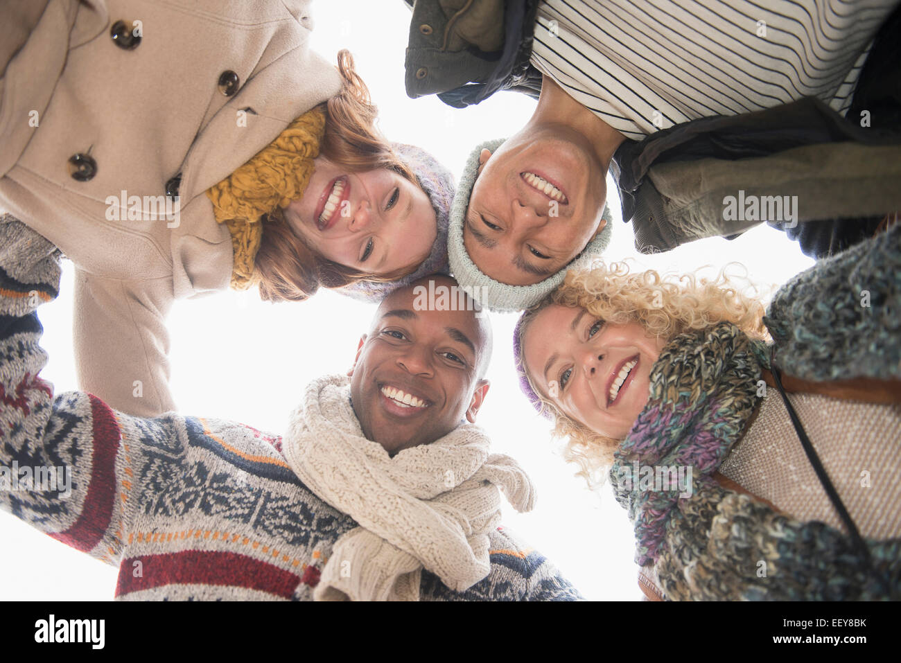 Portrait of happy friends, low angle view Stock Photo