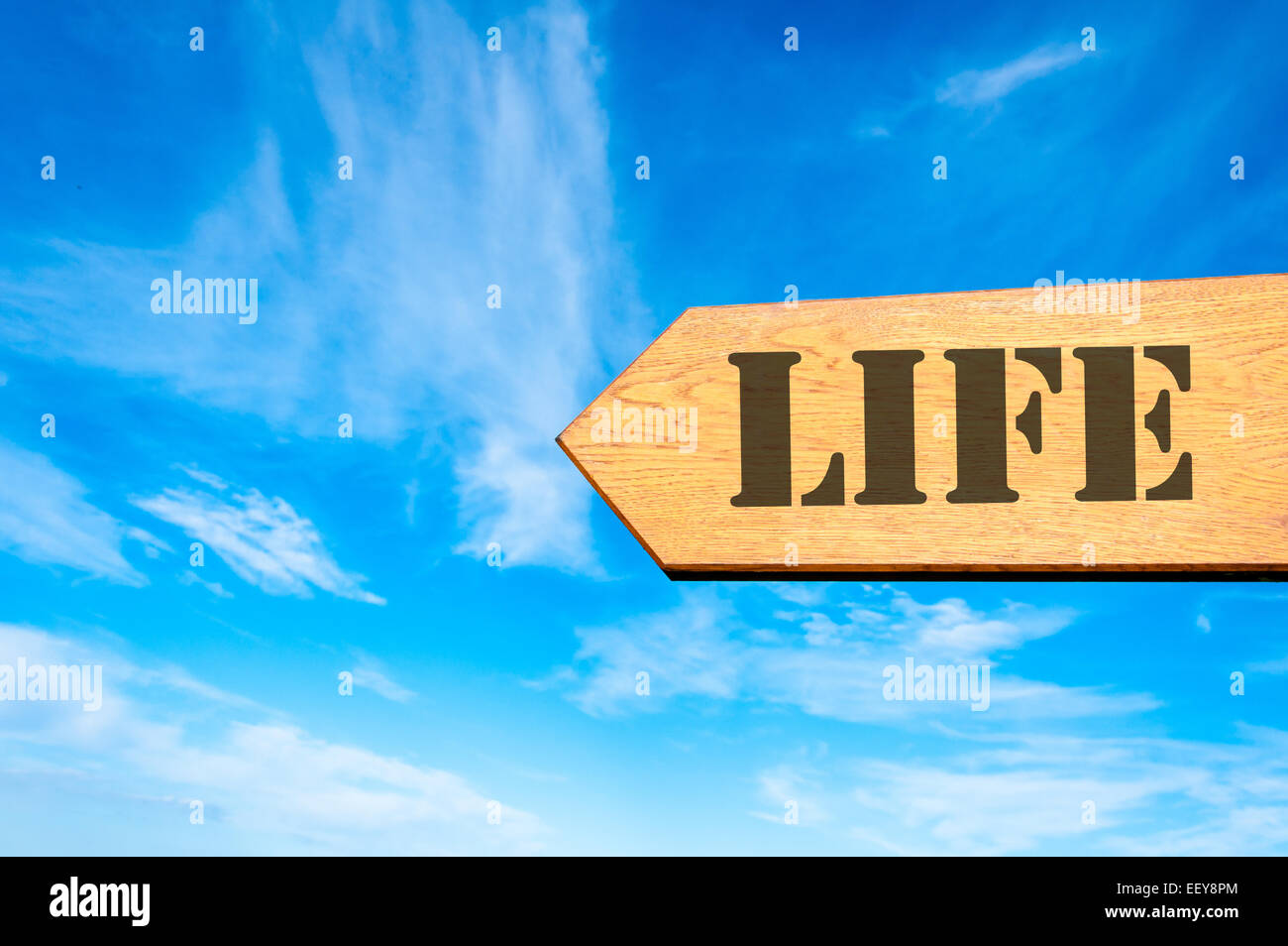Wood arrow sign against clear blue sky with Life message, Work Life ...