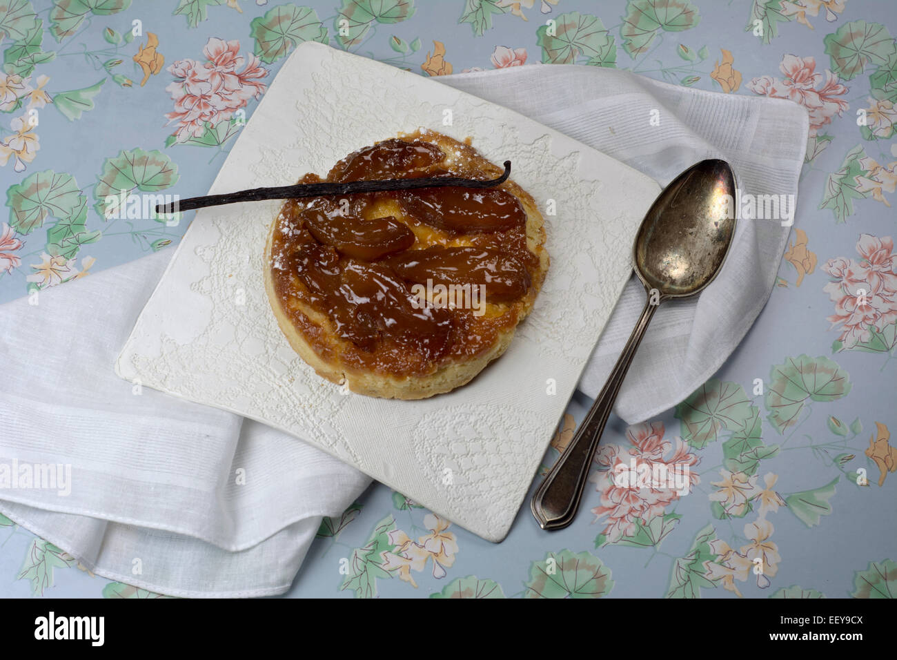 tarte tatin, at breakfast table Stock Photo