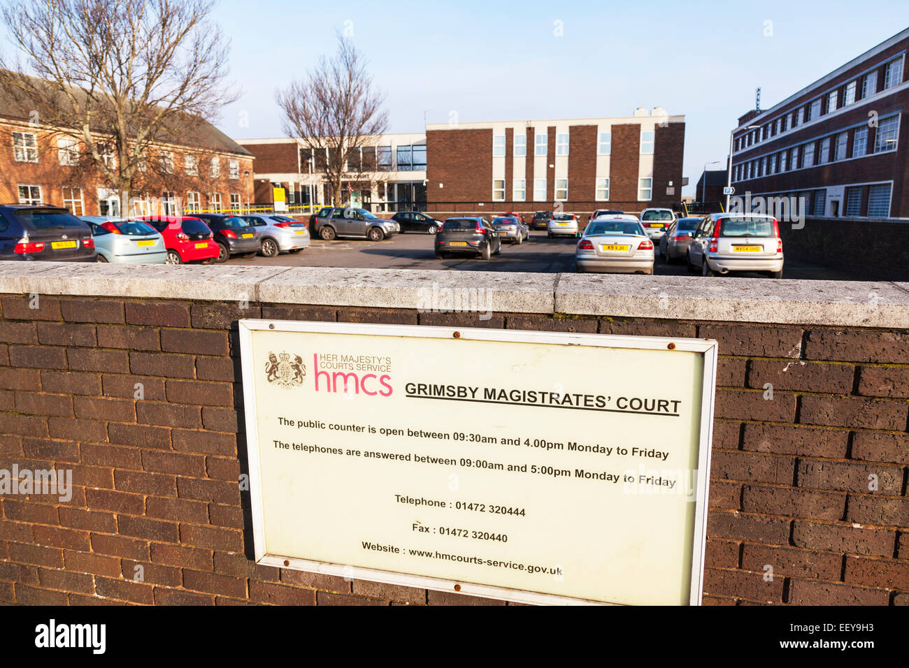Grimsby Town Magistrates court hmcs sign building exterior Lincolnshire Humberside UK England Stock Photo