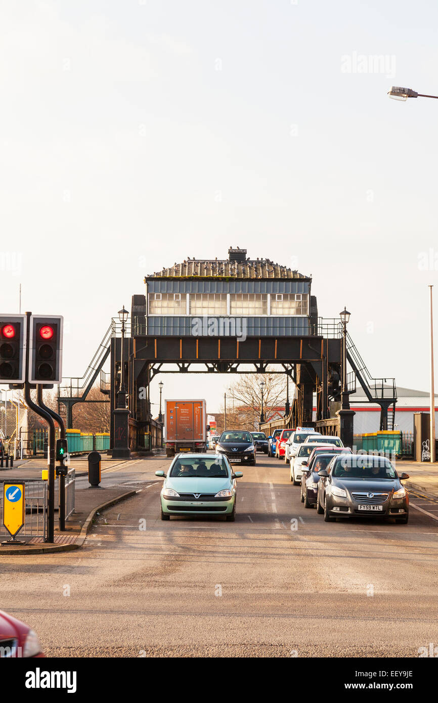 Corporation bridge great Grimsby Town traffic lights cars vehicles Lincolnshire Humberside UK England Stock Photo