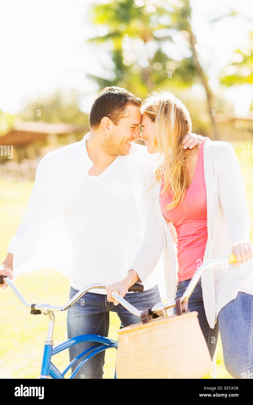 USA, Florida, Jupiter, Couple riding on bikes Stock Photo Alamy