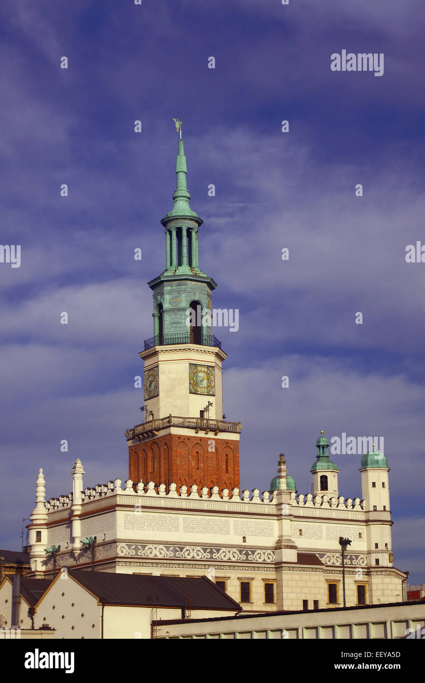 The tower of the Renaissance town hall in Poznan Stock Photo