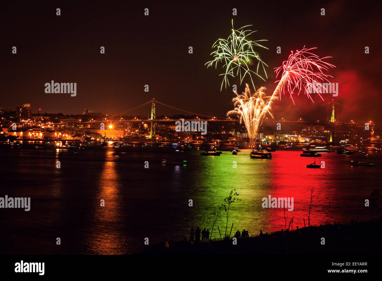 Canada, Nova Scotia, Halifax, Fireworks over river Stock Photo Alamy