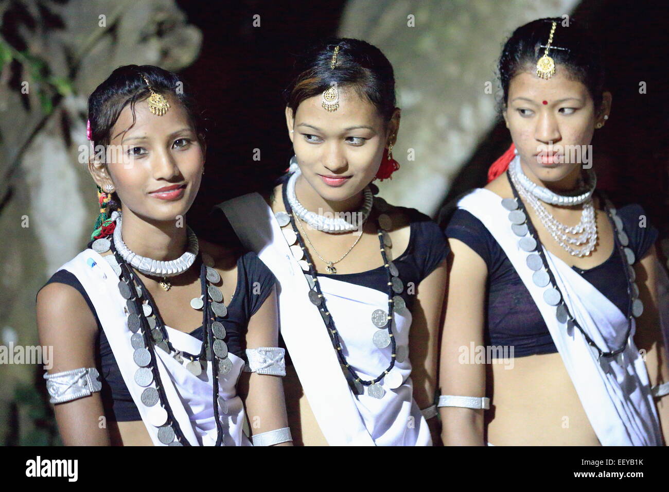 PATIHANI, NEPAL - OCTOBER 13: Girls of the Tharu people in their