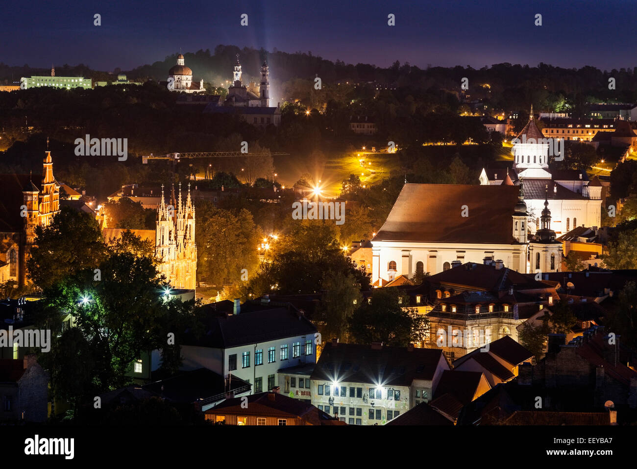 Lithuania, Vilnius, Illuminated cityscape Stock Photo
