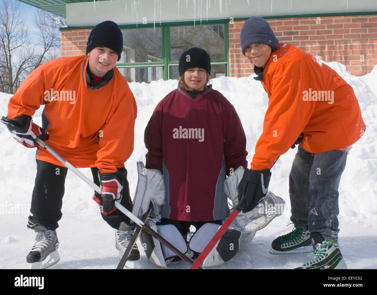 Boy ice hockey players Stock Photo