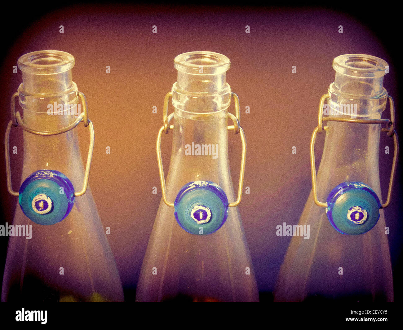 Glass water bottles. Concept reusing, recycling Stock Photo Alamy