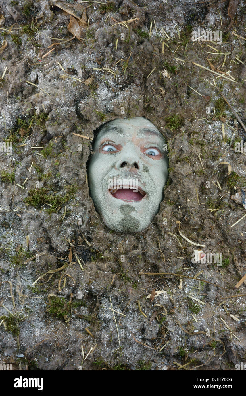 happy man under a bed of dust, hygiene concept Stock Photo