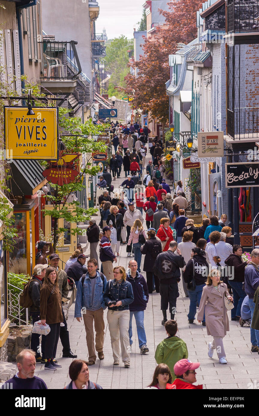 QUEBEC CITY, QUEBEC, CANADA - Tourism on Petit Champlain Street, in Old  Quebec City. People walk along narrow street shopping Stock Photo - Alamy