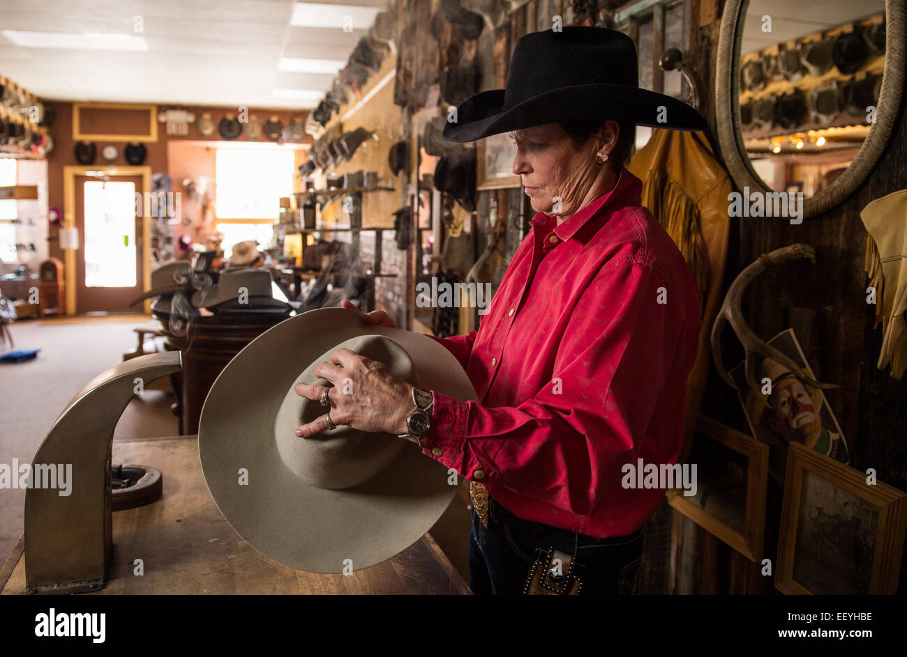 Hat Maker Sheila Kirpatrick shows off her famous creations in Twin