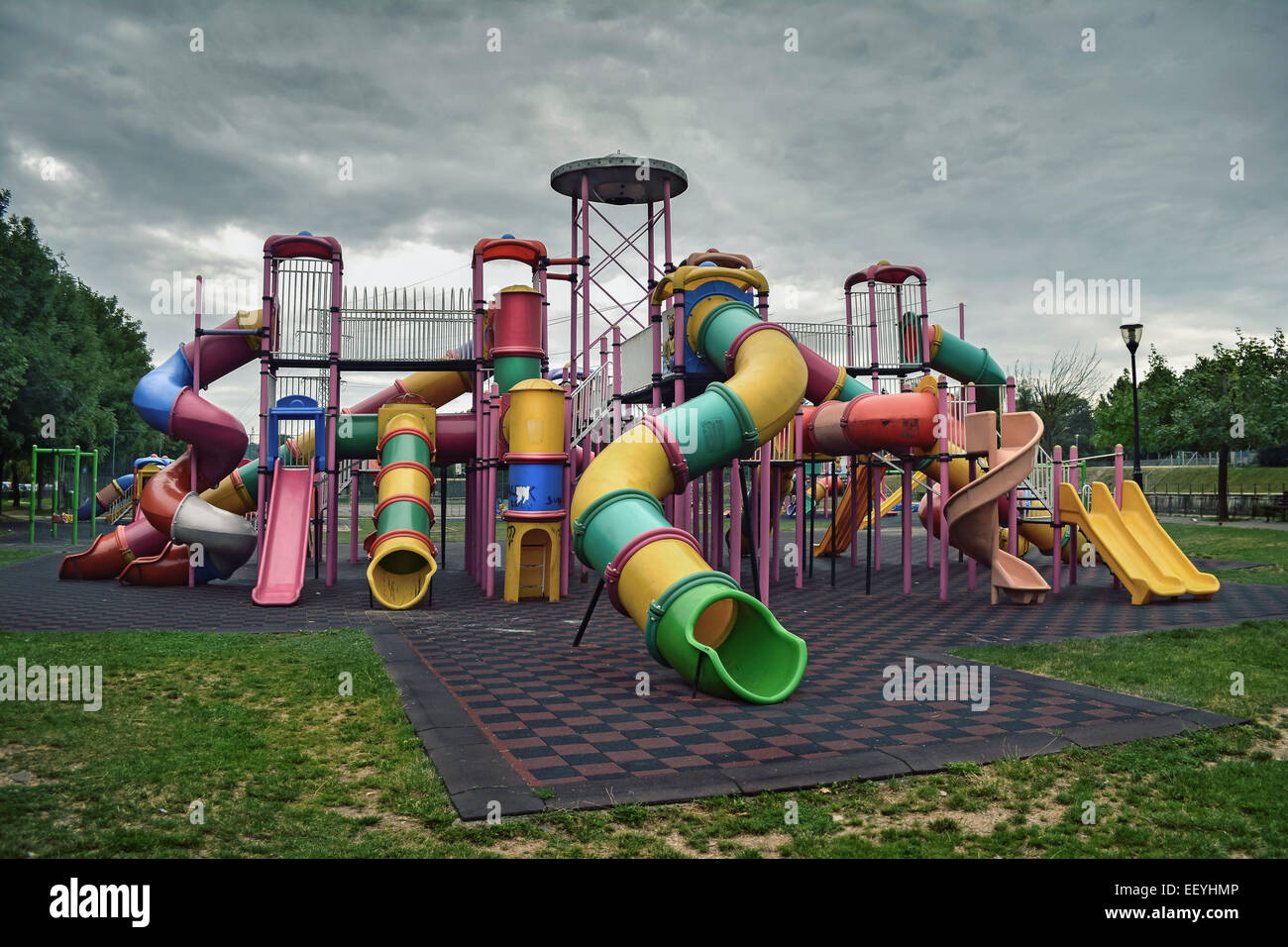 dark deserted playground on dark day Stock Photo Alamy