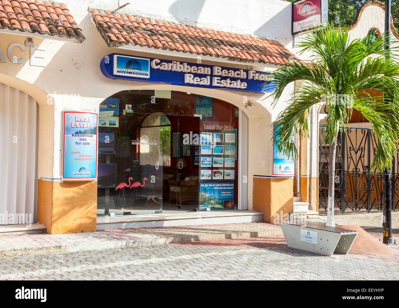 Real Estate Office, Playa del Carmen, Riviera Maya, Yucatan, Mexico. Stock Photo