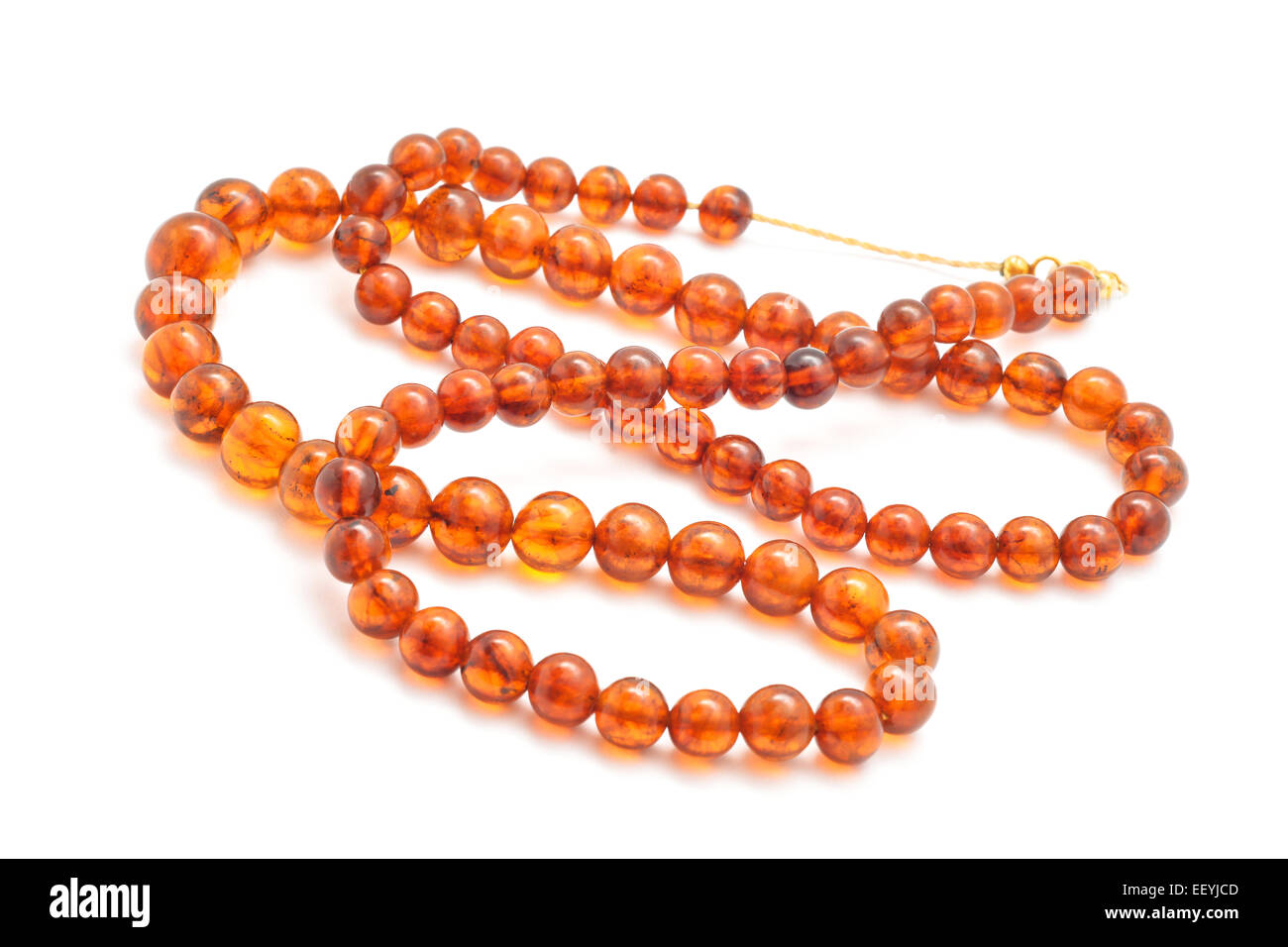 natural amber necklace on white Stock Photo