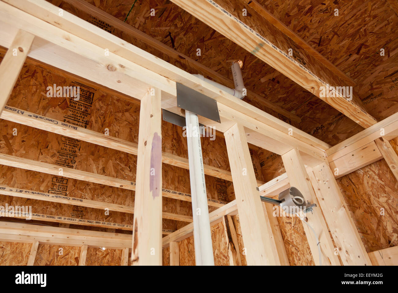 New home construction, plumbing through the framing Stock Photo Alamy