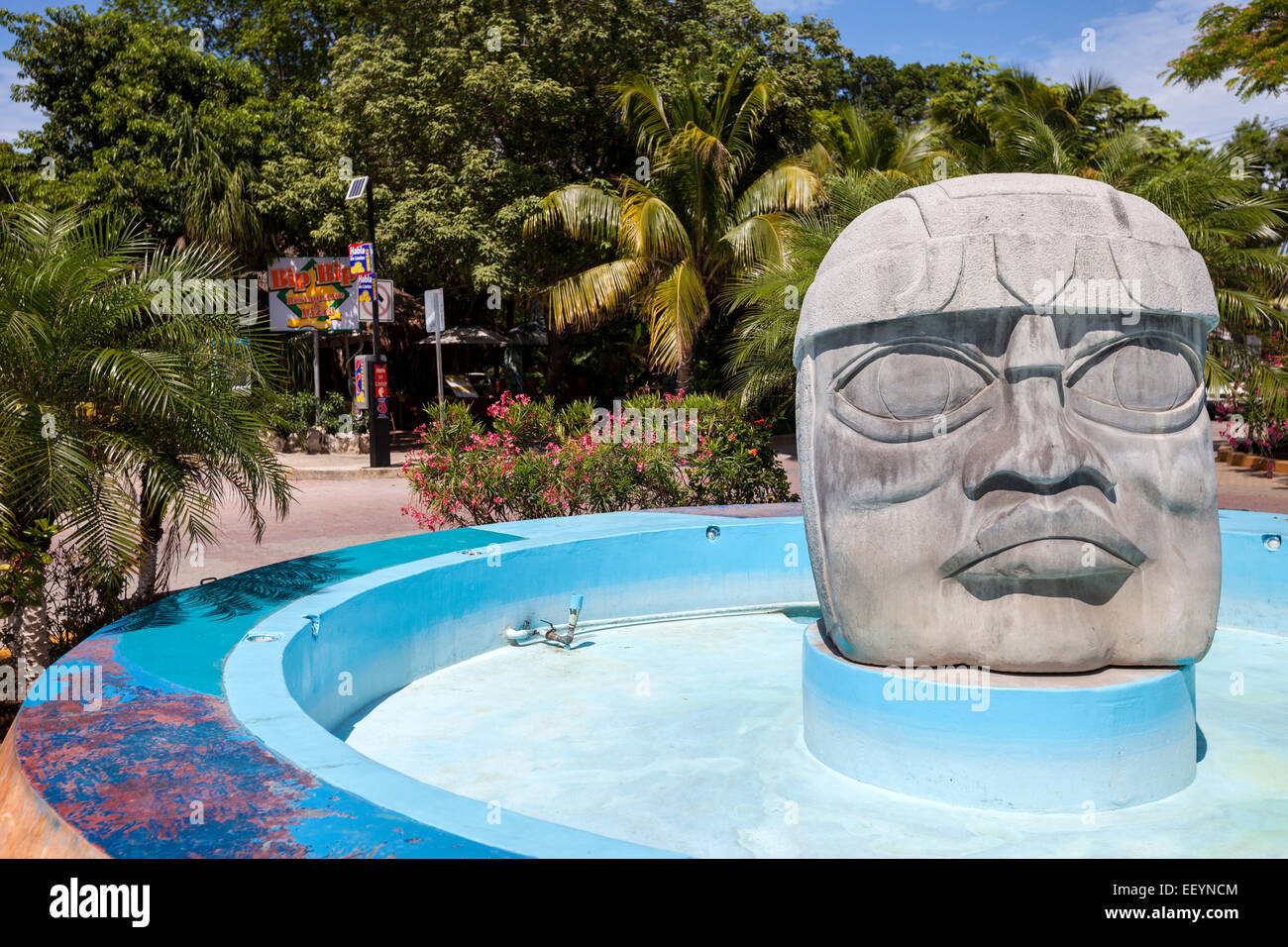 Fountain at Downtown Intersection, Playa del Carmen, Riviera Maya, Yucatan, Mexico Stock Photo