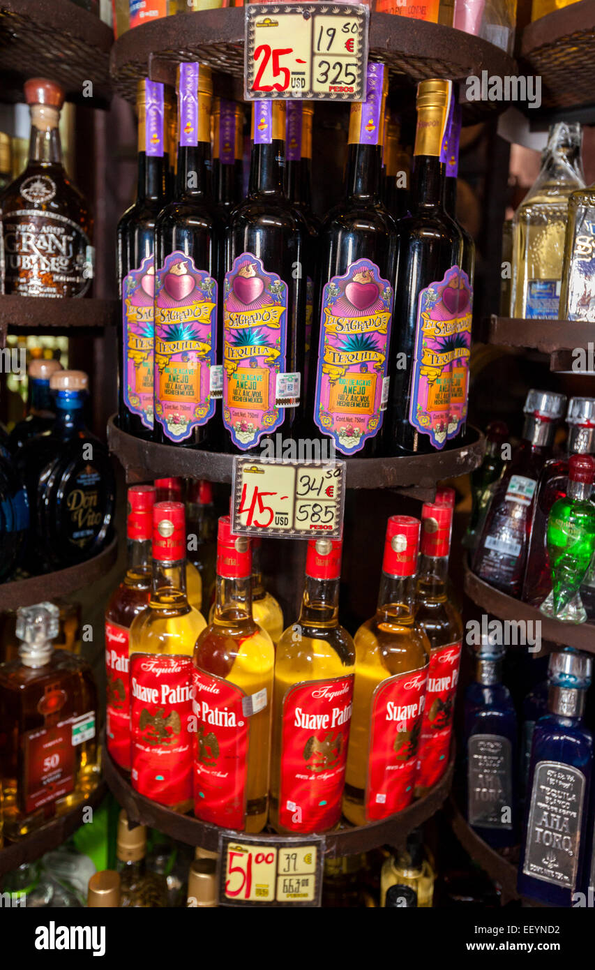 Varieties of Tequila for Sale, Tequila Museum, Playa del Carmen