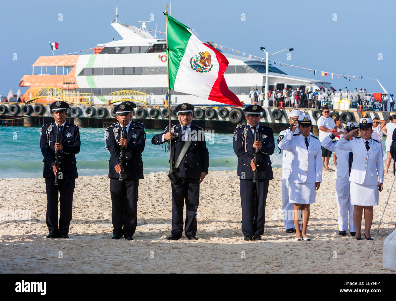 Celebration of the 70th Anniversary of the Founding of the Mexican Navy, Playa del Carmen, June 1, 2012.  Yucatan, Mexico. Stock Photo