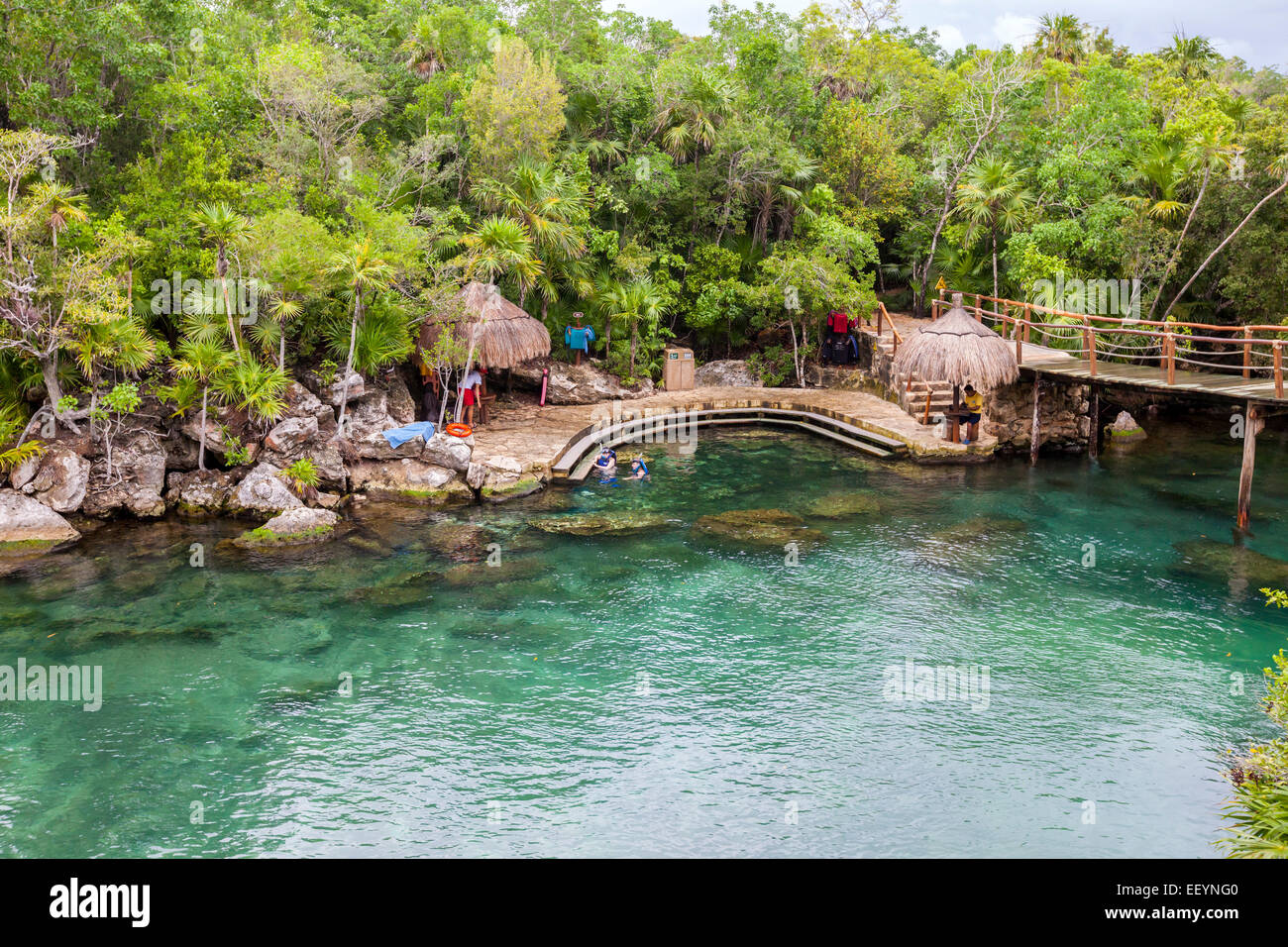 Launching Place for Snorklers and Swimmers, Xel Ha Eco-adventure Park, Playa del Carmen, Riviera Maya, Yucatan, Mexico. Stock Photo
