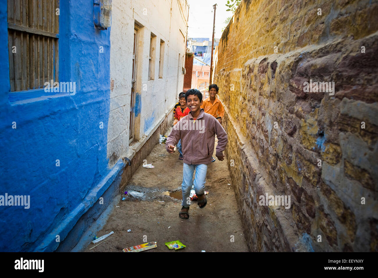 India, Rajasthan, Jodhpur, old town, boys Stock Photo