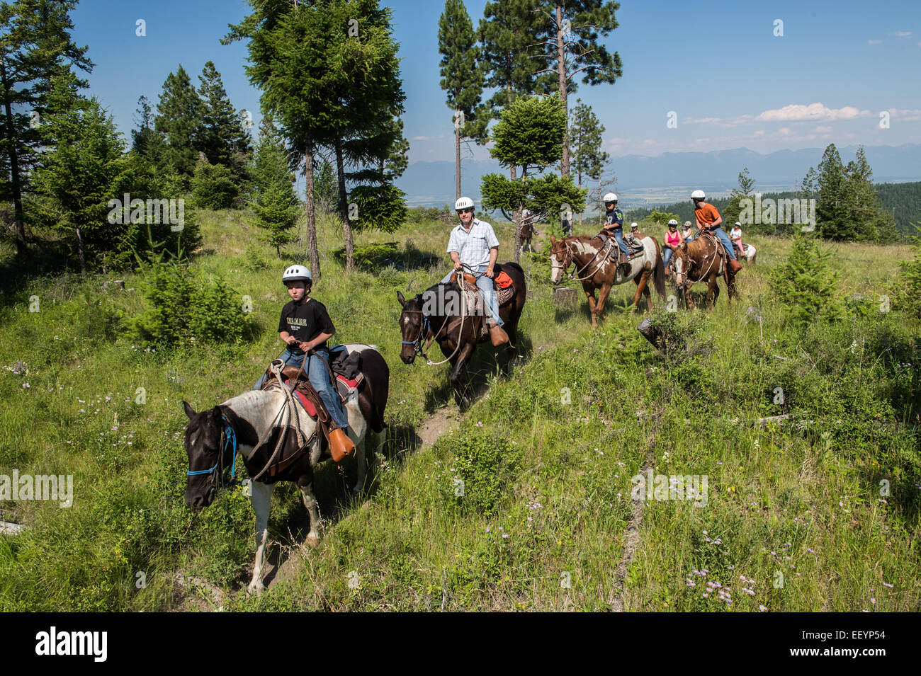 Guests go for a ride at Artemis Acres Guest Ranch in Kalispell, Montana