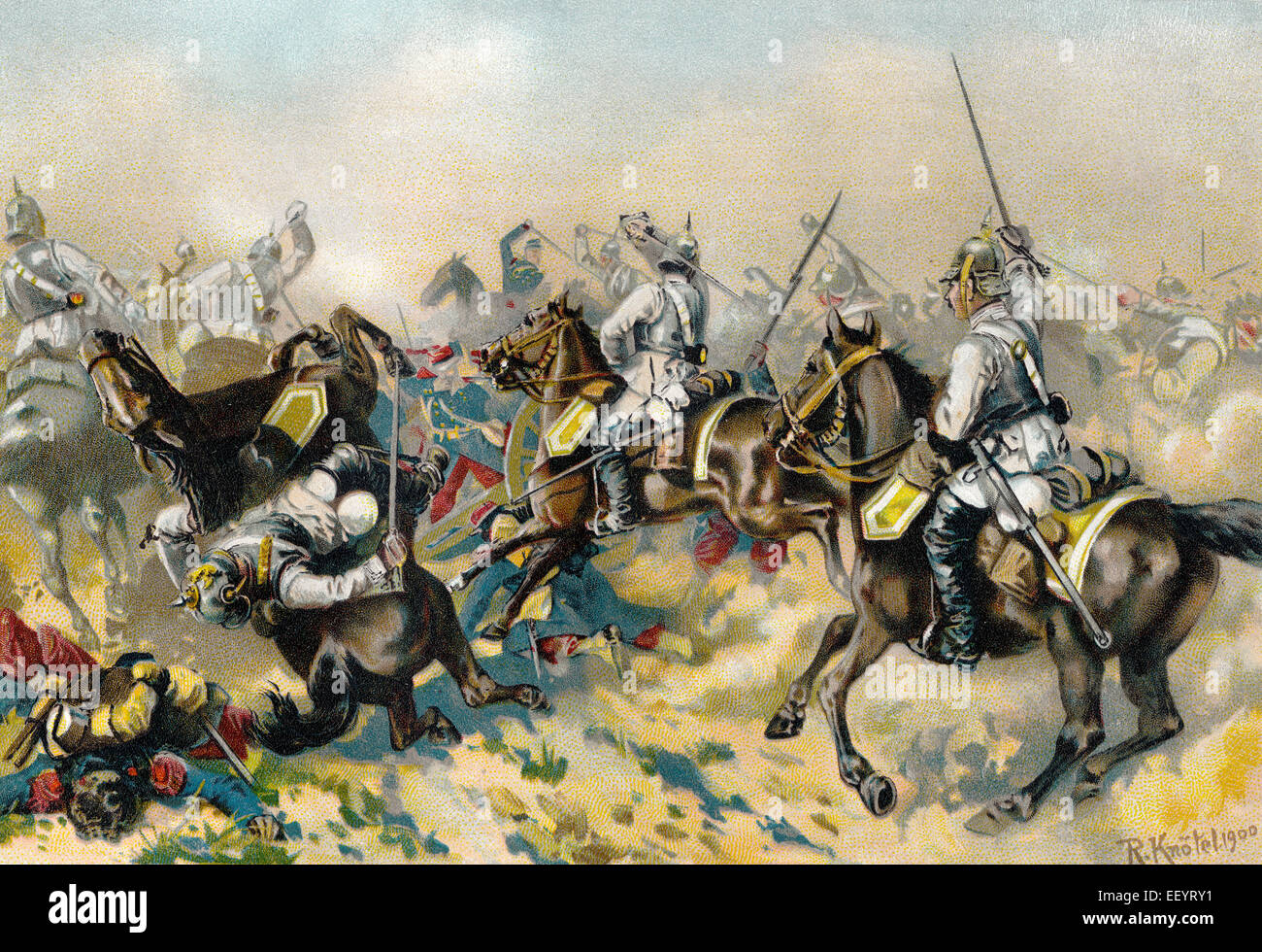 Von Bredow's Death Ride, the Prussian 7th Cuirassiers charge the French guns at the Battle of Mars-la-Tour or Vionville, 16 Augu Stock Photo