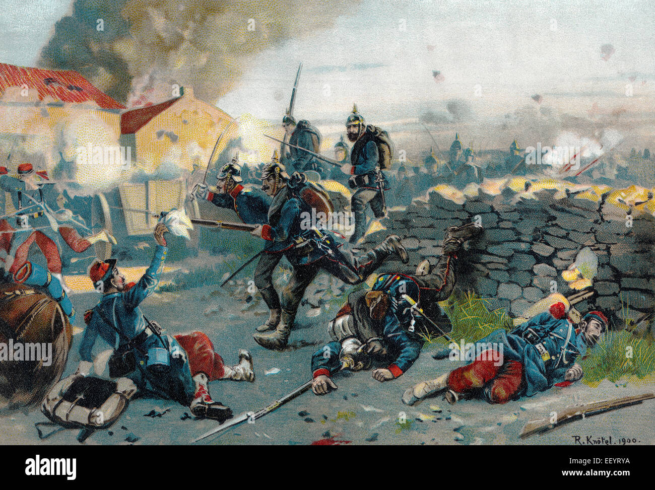 Battle at Gravelotte or Bataille de Saint-Privat, Third Battle of Metzbei on 6 August 1870, Franco-Prussian War or Franco-German Stock Photo