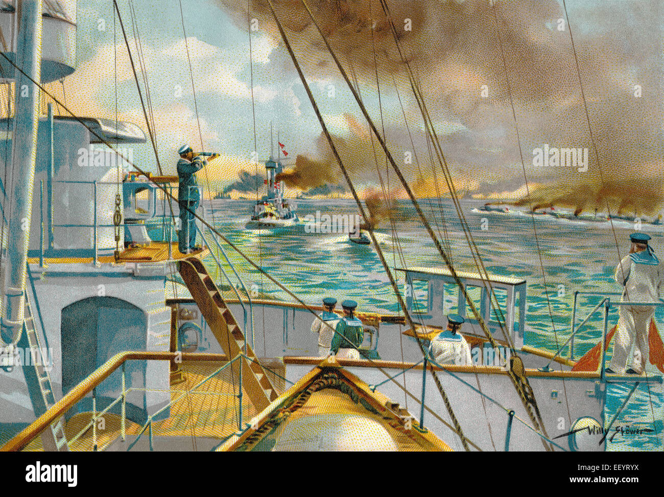 The bridge of a ship of the line, c. 1900, Stock Photo